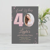 Invitation Parties scintillant rose fille Photo 40e anniversa (Debout devant)