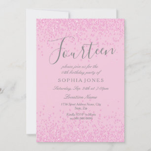 Invitation Parties scintillant rose Filles 14e anniversaire I