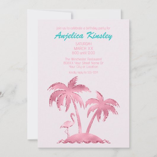 Invitation Parties scintillant rose Flamant rose rétro et pal (Devant)