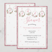Invitation Parties scintillant rose Floral Aquarelle Coeurs B (Devant / Derrière)