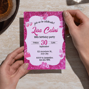 Invitation Parties scintillant rose Floral Girl Anniversaire