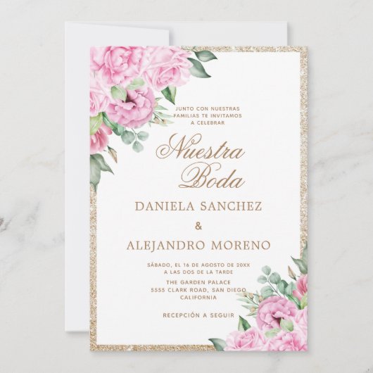 Invitation Parties scintillant rose Floral Nuestra Boda Maria (Devant)