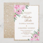 Invitation Parties scintillant rose Floral Nuestra Boda Maria (Devant / Derrière)