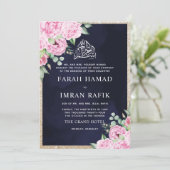Invitation Parties scintillant rose Floral Or bleu Mariage mu (Debout devant)