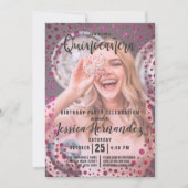 Invitation Parties scintillant rose Fuchsia Confetti Photo Qu (Devant)