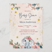 Invitation parties scintillant rose girly mignon baby shower (Devant / Derrière)