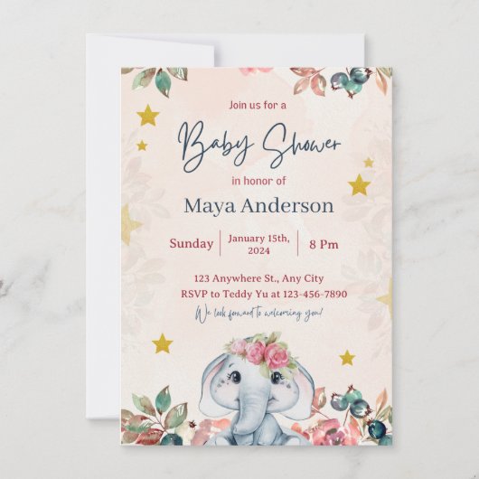 Invitation parties scintillant rose girly mignon baby shower (Devant)