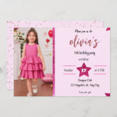 Invitation parties scintillant rose girly mignonne (Devant / Derrière)