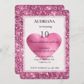 Invitation Parties scintillant rose Glam Coeur Anniversaire (Devant / Derrière)