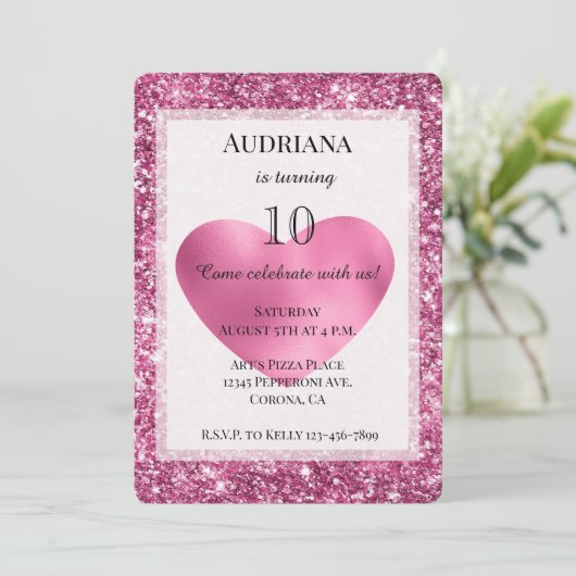 Invitation Parties scintillant rose Glam Coeur Anniversaire (Debout devant)