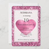 Invitation Parties scintillant rose Glam Coeur Anniversaire (Devant)