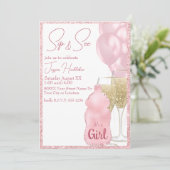 Invitation Parties scintillant rose glamour bébé fille Sip et (Debout devant)