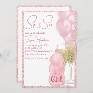 Invitation Parties scintillant rose glamour bébé fille Sip et