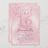 Invitation Parties scintillant rose glamour Douce 16 Annivers (Devant / Derrière)