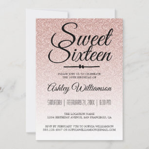 Invitation Parties scintillant rose glamour Ombre Sweet 16 An