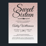 Invitation Parties scintillant rose glamour Ombre Sweet 16 An<br><div class="desc">Une parties scintillant à l'ombre élégante et branchée de faux rose Sweet 16 anniversaire invitation. La parties scintillant rose se détache sur un arrière - plan blanc. Le texte "Sweet sixteen" en noir est défini dans un script moderne. Parfait invitation à la fête du 16e anniversaire pour un Sweet sixteen...</div>