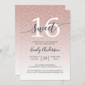 Invitation Parties scintillant rose glamour Ombre Sweet 16 An (Devant / Derrière)