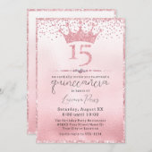 Invitation Parties scintillant rose glamour Tiara Quinceañera (Devant / Derrière)