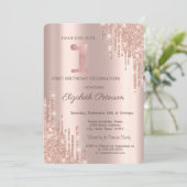 Invitation Parties scintillant Rose Gold 1er anniversaire fêt (Debout devant)
