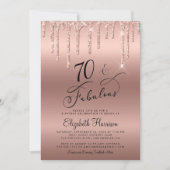 Invitation Parties scintillant Rose Gold 70th Birthday Party (Devant)
