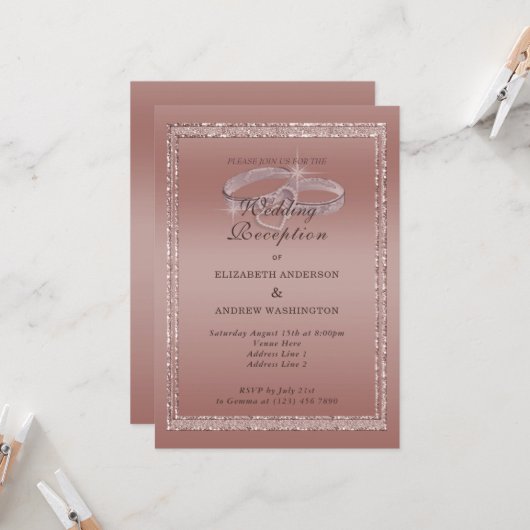 Invitation Parties scintillant rose Gold, Anneaux Argent Réce (Devant/Arrière en situation)