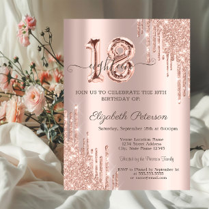 Invitation Parties scintillant Rose Gold Balloon 18e annivers