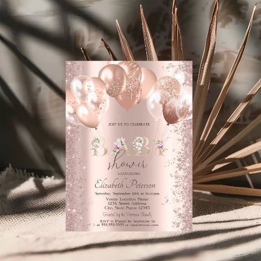 Invitation Parties scintillant rose Gold Balloons Confetti Ba