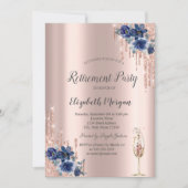 Invitation Parties scintillant Rose Gold, Blue Flowers Retrai (Devant)
