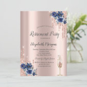 Invitation Parties scintillant Rose Gold, Blue Flowers Retrai (Debout devant)