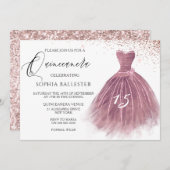 Invitation Parties scintillant rose Gold Blush Gown Quinceane (Devant / Derrière)
