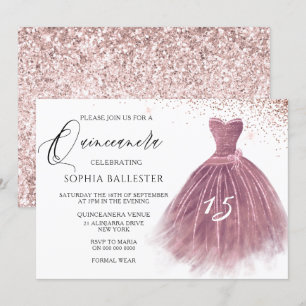 Invitation Parties scintillant rose Gold Blush Gown Quinceane