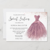 Invitation Parties scintillant rose Gold Blush Gown Sweet 16 (Devant)