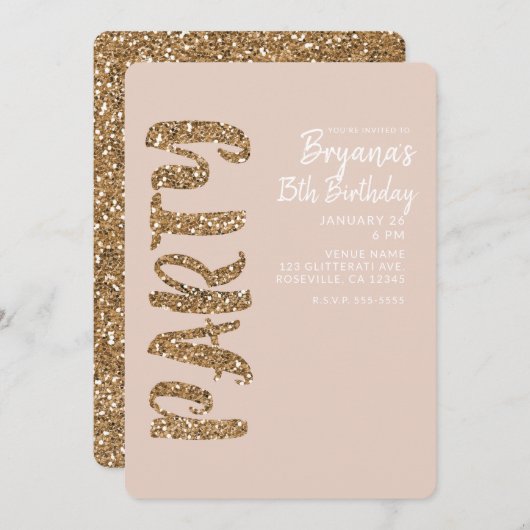 Invitation Parties scintillant Rose Gold Blush N'IMPORTE QUEL (Devant / Derrière)
