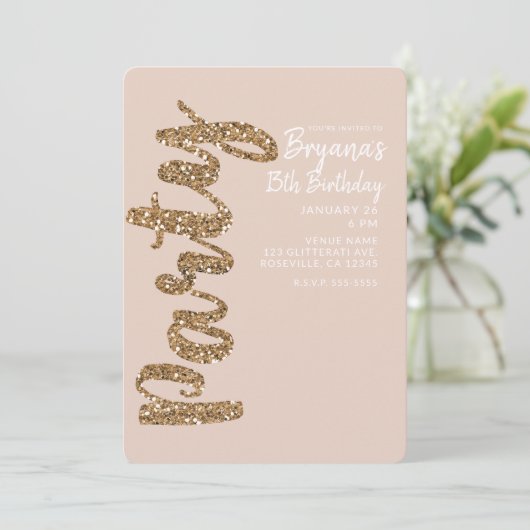 Invitation Parties scintillant Rose Gold Blush N'IMPORTE QUEL (Debout devant)