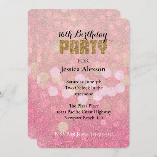 Invitation Parties scintillant Rose Gold Bokeh (Devant / Derrière)