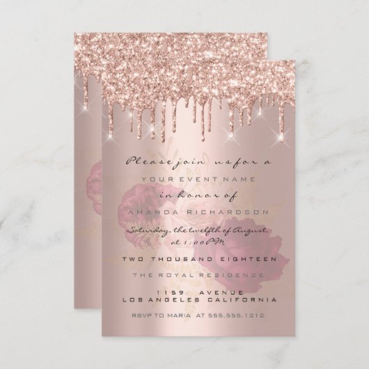 Invitation Parties scintillant  Rose Gold Bridal Sweet 16e Ma (Devant / Derrière)