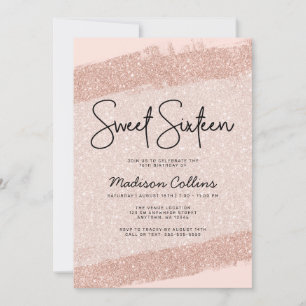 Invitation Parties scintillant Rose Gold Brush Sweet 16