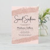 Invitation Parties scintillant Rose Gold Brush Sweet 16 (Debout devant)
