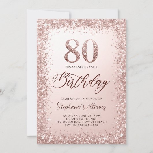 Invitation Parties scintillant Rose Gold Calligraphie moderne (Devant)