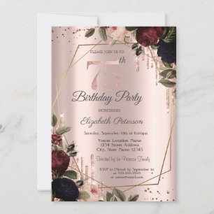 Invitation Parties scintillant Rose Gold Dark Flowers 75e