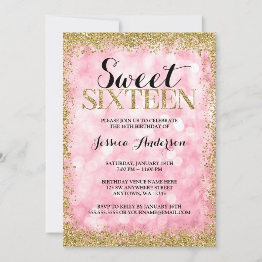 Invitation Parties scintillant Rose Gold Faux Lumières Douce (Devant)