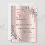 Invitation Parties scintillant Rose Gold Floral 50e anniversa (Devant)