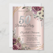 Invitation Parties scintillant Rose Gold Floral 50e anniversa (Devant)