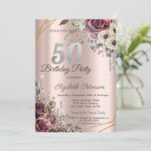 Invitation Parties scintillant Rose Gold Floral 50e anniversa (Debout devant)