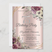 Invitation Parties scintillant Rose Gold Floral 75e anniversa (Devant)