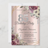 Invitation Parties scintillant Rose Gold Floral 85e anniversa (Devant)