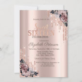 Invitation Parties scintillant Rose Gold Floral Sweet 16 (Devant)
