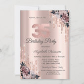 Invitation Parties scintillant Rose Gold Flowers 35e annivers (Devant)