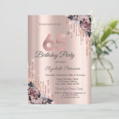 Invitation Parties scintillant Rose Gold Flowers 65e annivers (Debout devant)
