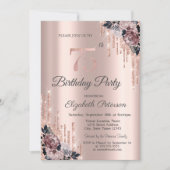 Invitation Parties scintillant Rose Gold Flowers 75e annivers (Devant)